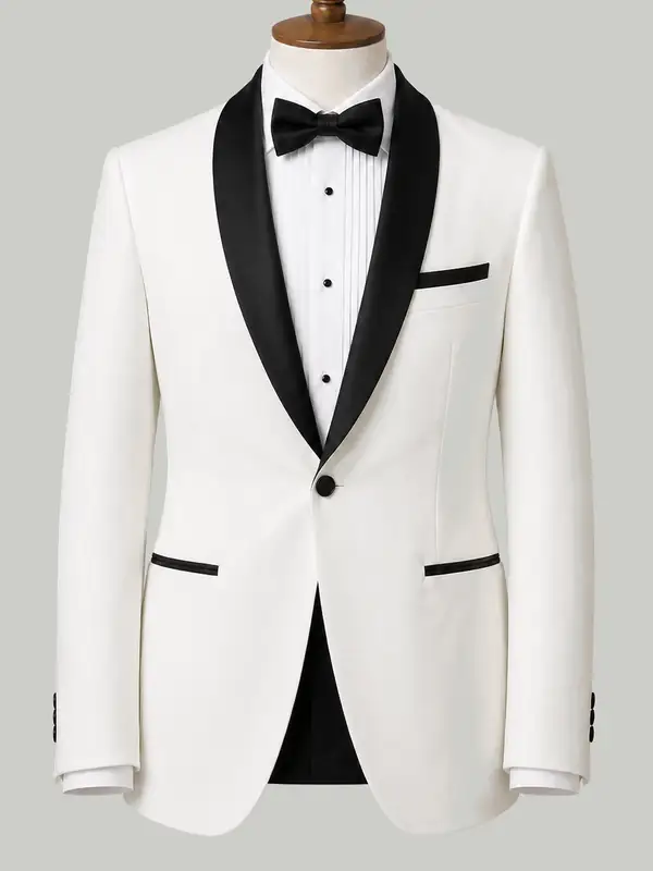 White Shawl Collar Tuxedo - bespoke dinner jacket by Noble Fox