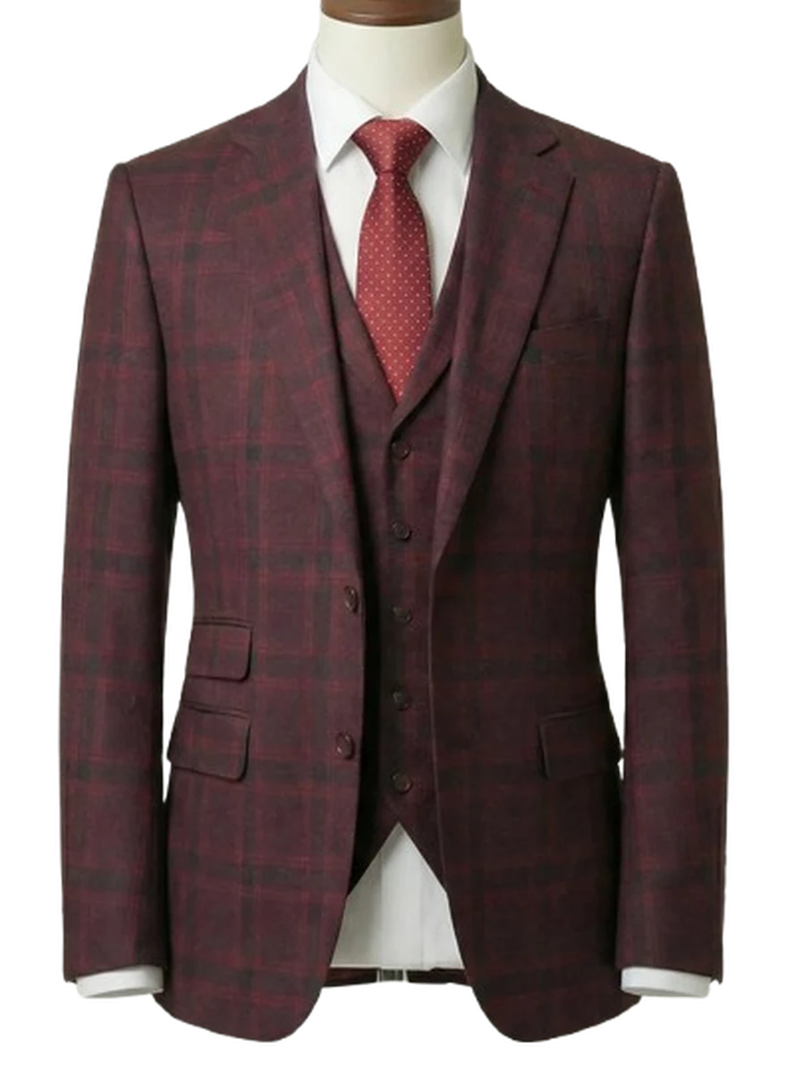Burgundy Check Three Piece - bespoke corporate and legal suit by Noble Fox