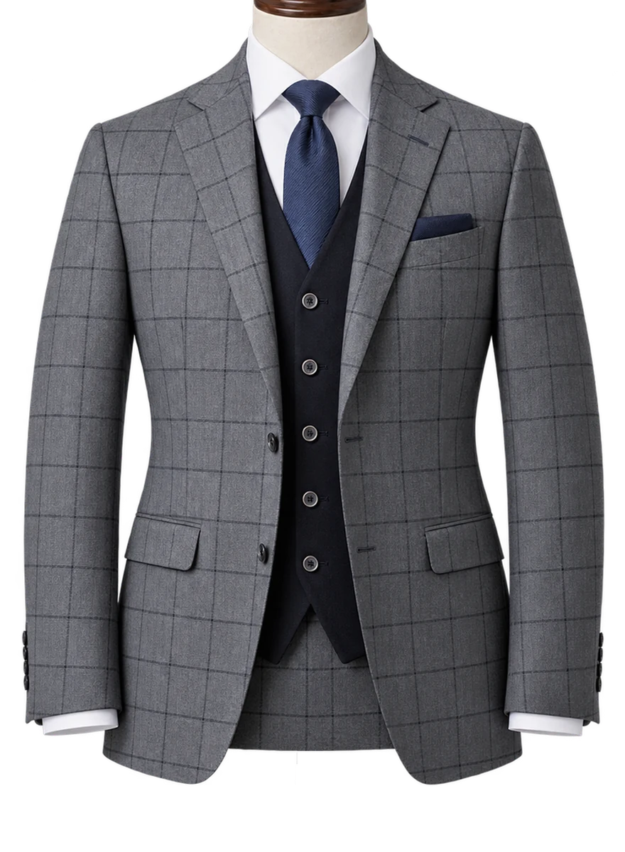 Grey Windowpane Three Piece - bespoke corporate and legal suit by Noble Fox