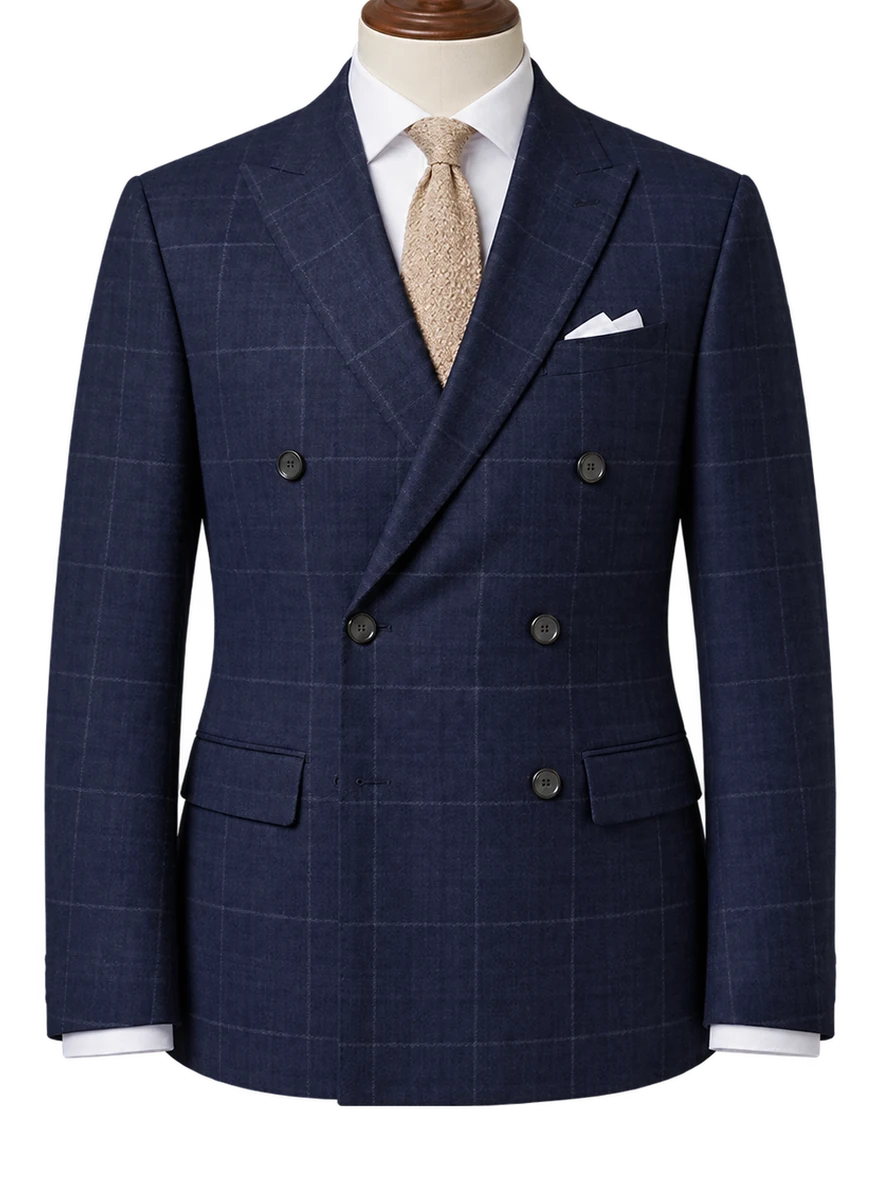 Navy Windowpane Double-Breasted - bespoke corporate and legal suit by Noble Fox