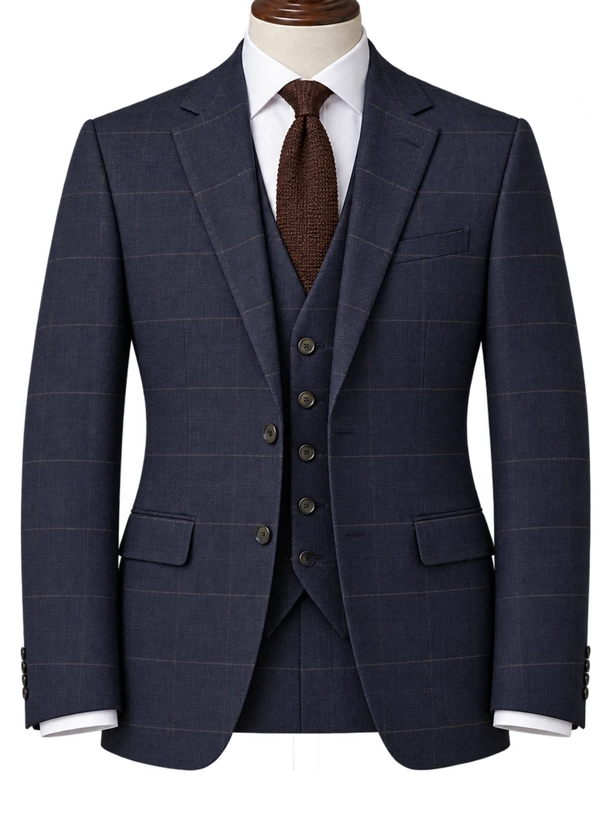 Navy Windowpane Three Piece - bespoke corporate and legal suit by Noble Fox