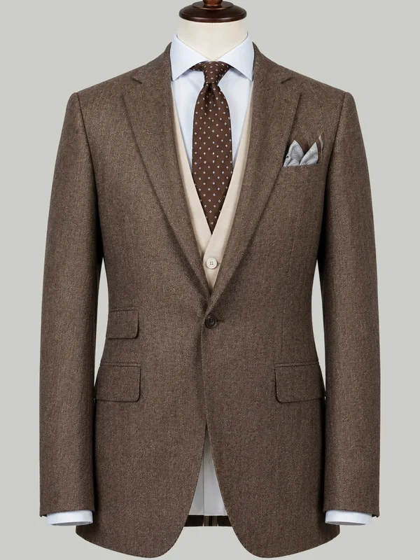 Brown Herringbone Three Piece - bespoke tweed and countrywear by Noble Fox