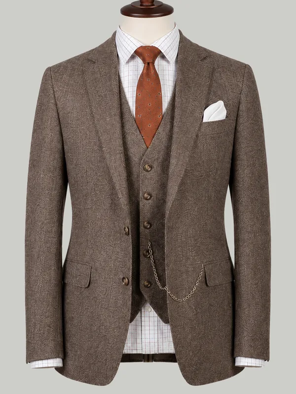 Chestnut Herringbone Three Piece - bespoke tweed and countrywear by Noble Fox
