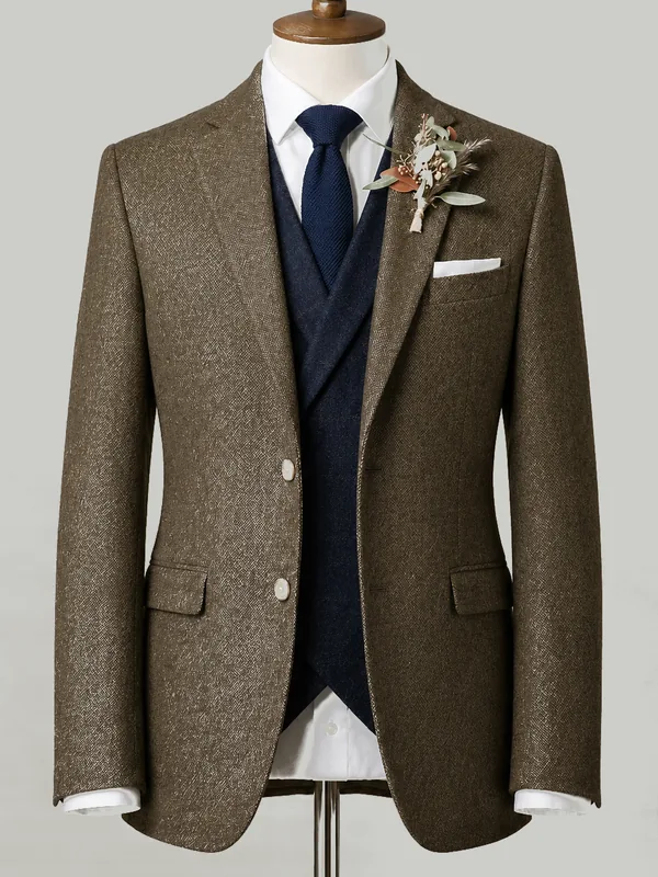 Olive Herringbone Three Piece - bespoke tweed and countrywear by Noble Fox