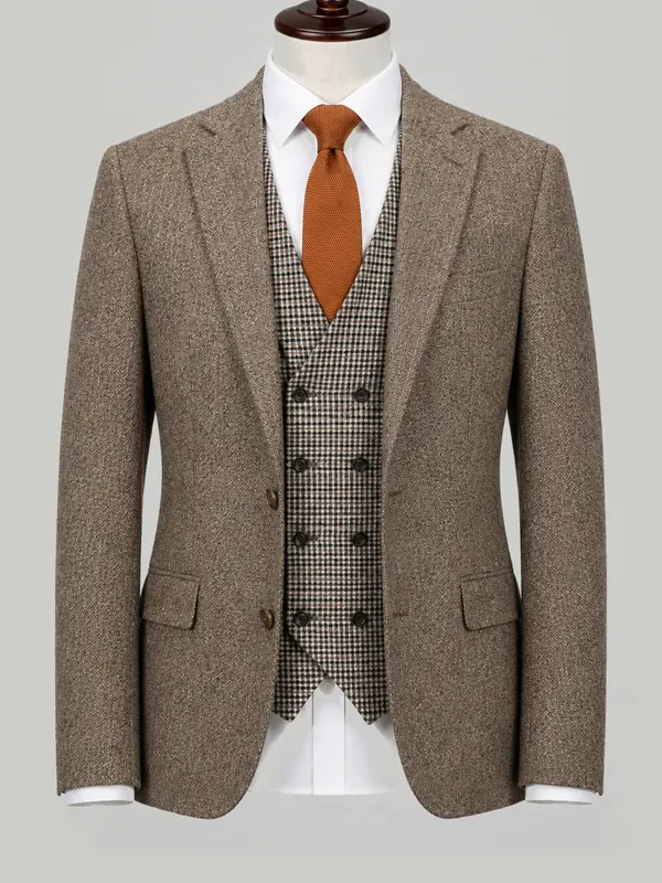 Taupe Tweed with Houndstooth Waistcoat - bespoke tweed and countrywear by Noble Fox