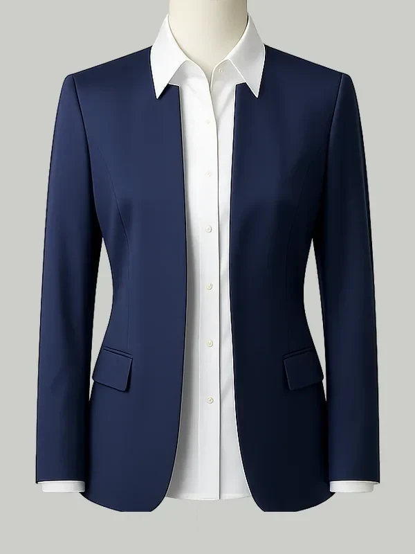 Women's Navy Collarless Jacket - bespoke hotel uniform tailoring by Noble Fox