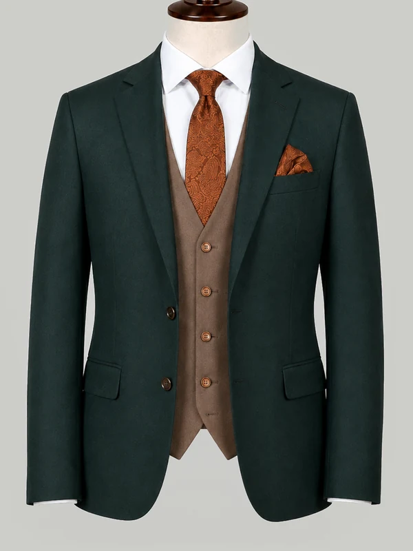 Green Suit with Tan Waistcoat - bespoke prom suit by Noble Fox
