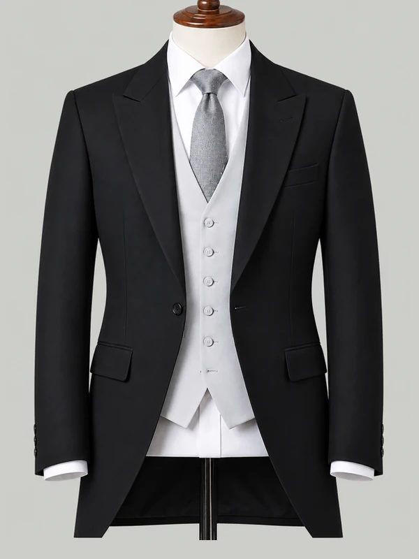 Black Morning Suit with Silver Waistcoat - bespoke race day suit by Noble Fox