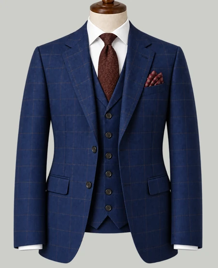 Blue Windowpane Check Three Piece - bespoke race day suit by Noble Fox