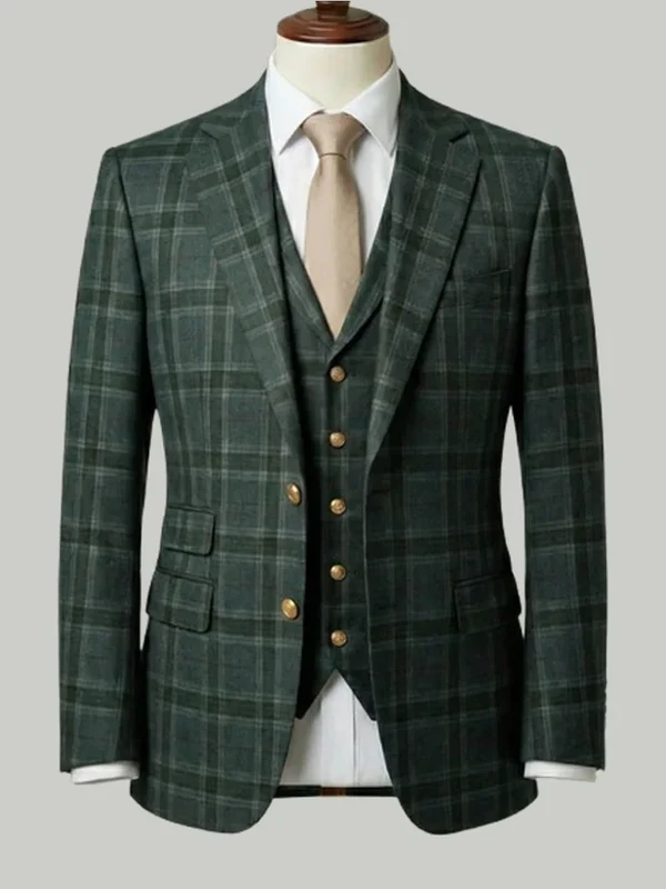 Green Check Tweed Three Piece - bespoke race day suit by Noble Fox
