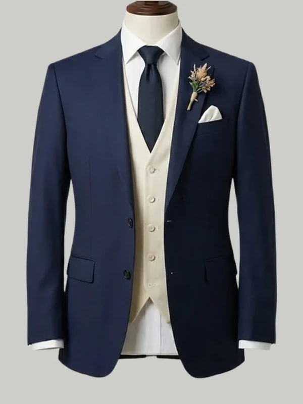 Navy Suit with Ivory Waistcoat - bespoke race day suit by Noble Fox