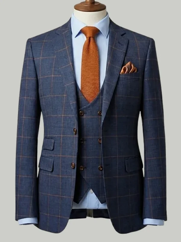 Navy & Tan Windowpane Suit - bespoke race day suit by Noble Fox