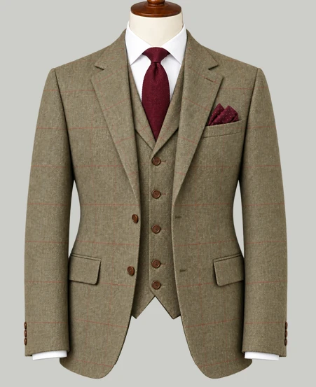Olive Tweed Check Three Piece - bespoke race day suit by Noble Fox