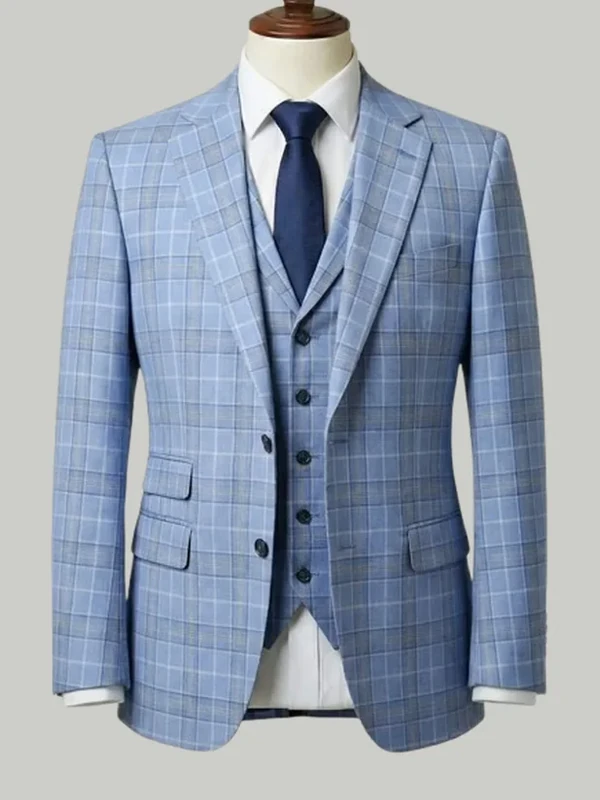 Sky Blue Check Three Piece - bespoke race day suit by Noble Fox