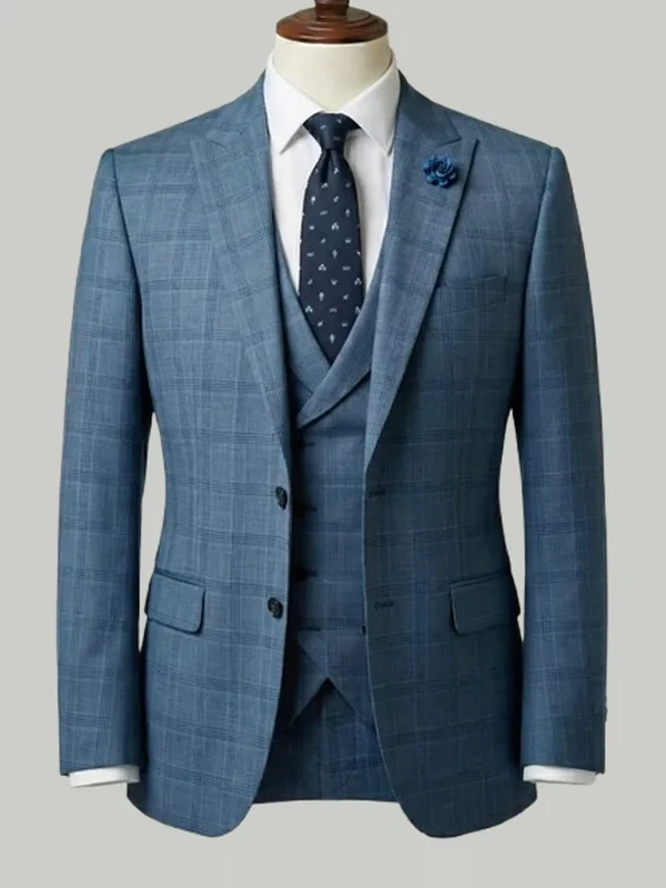 Steel Blue Check Three Piece - bespoke race day suit by Noble Fox