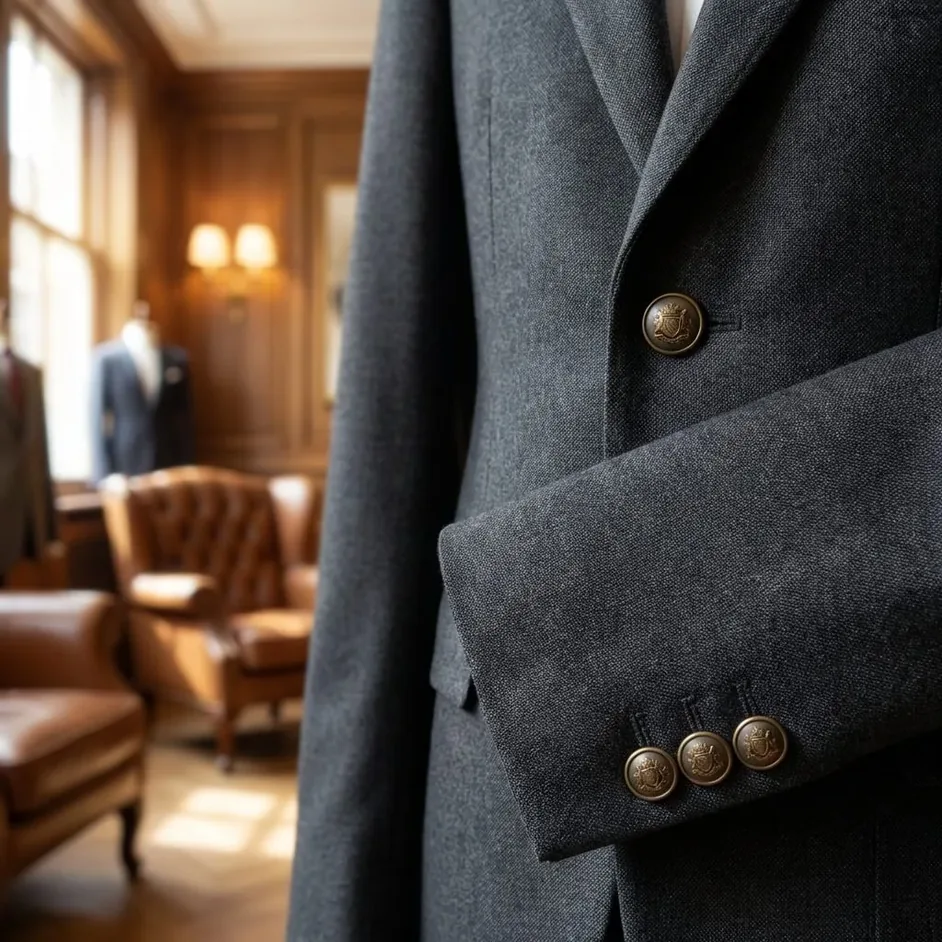Lapel style and button options for a bespoke wedding suit
