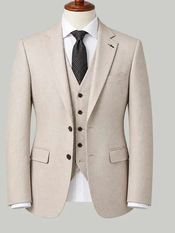 Beige Check Three Piece - bespoke wedding suit by Noble Fox