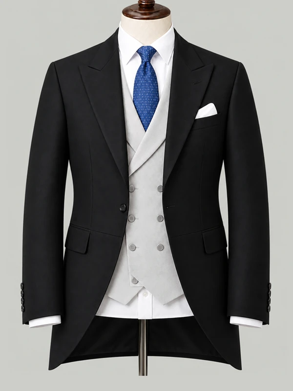 Black Morning Suit with Double-Breasted Waistcoat - bespoke race day suit by Noble Fox