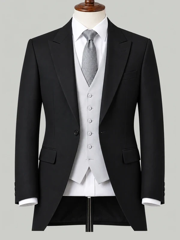 Black Morning Suit with Silver Waistcoat - bespoke wedding suit by Noble Fox