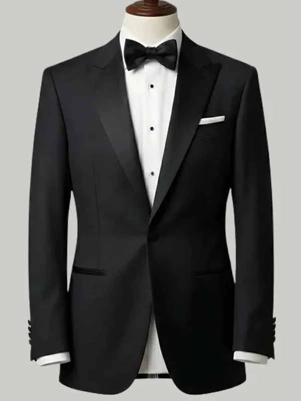 Black Peak Lapel Tuxedo - bespoke wedding suit by Noble Fox