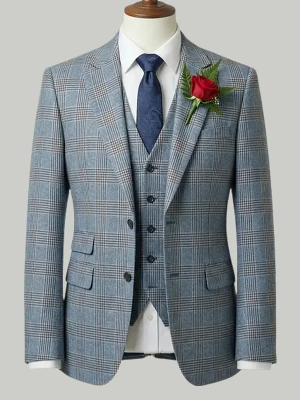 Blue Prince of Wales Suit - bespoke wedding suit by Noble Fox