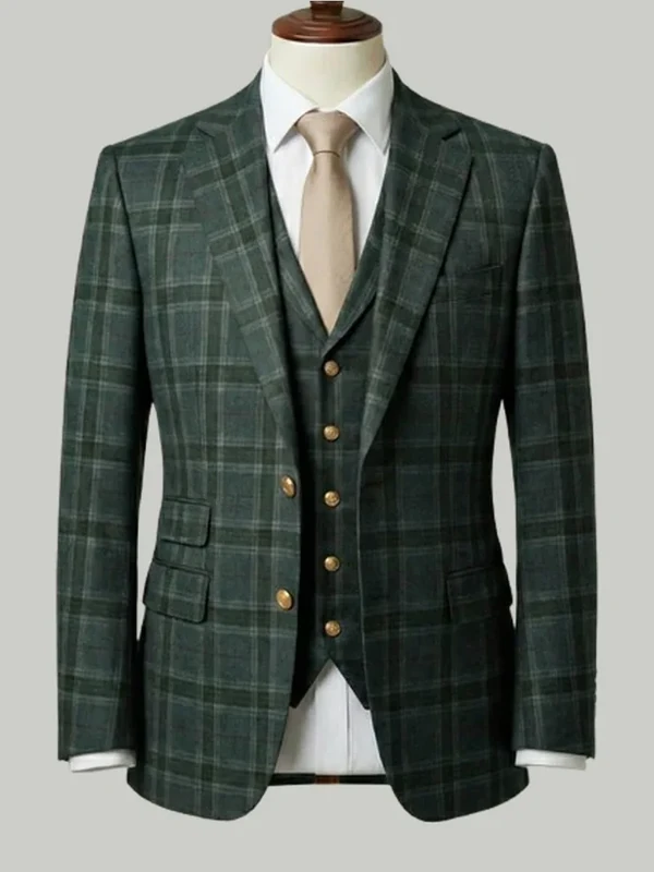 Green Check Tweed Three Piece - bespoke wedding suit by Noble Fox