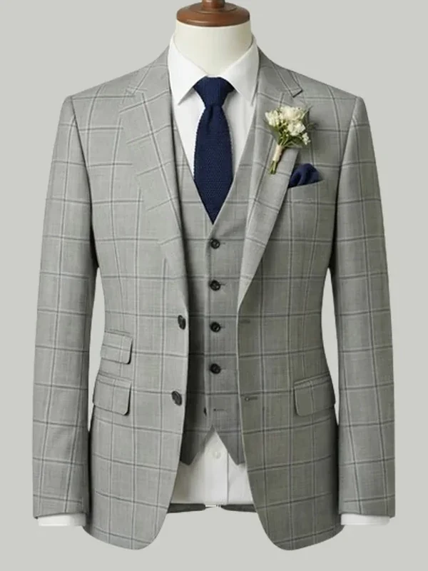 Grey Windowpane Suit - bespoke wedding suit by Noble Fox