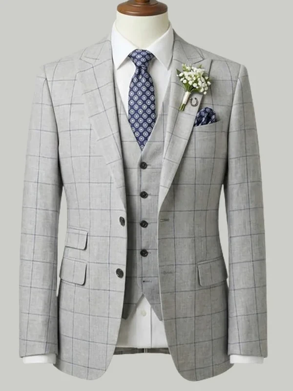 Light Grey Check Three Piece - bespoke wedding suit by Noble Fox