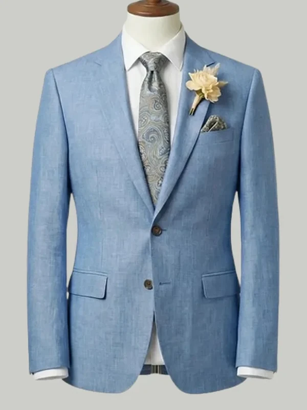 Light Blue Linen Suit - bespoke wedding suit by Noble Fox