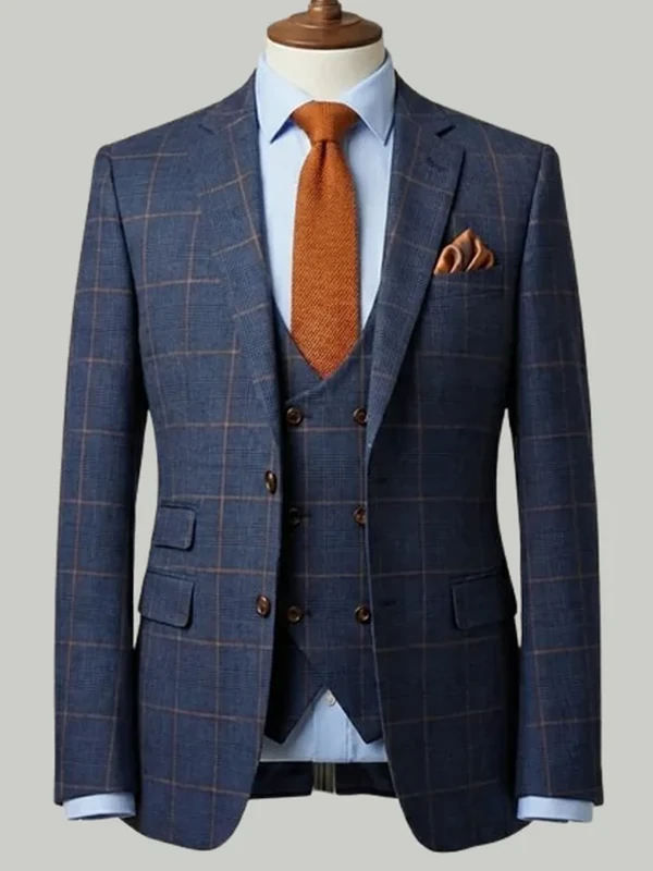Navy & Tan Windowpane Suit - bespoke wedding suit by Noble Fox