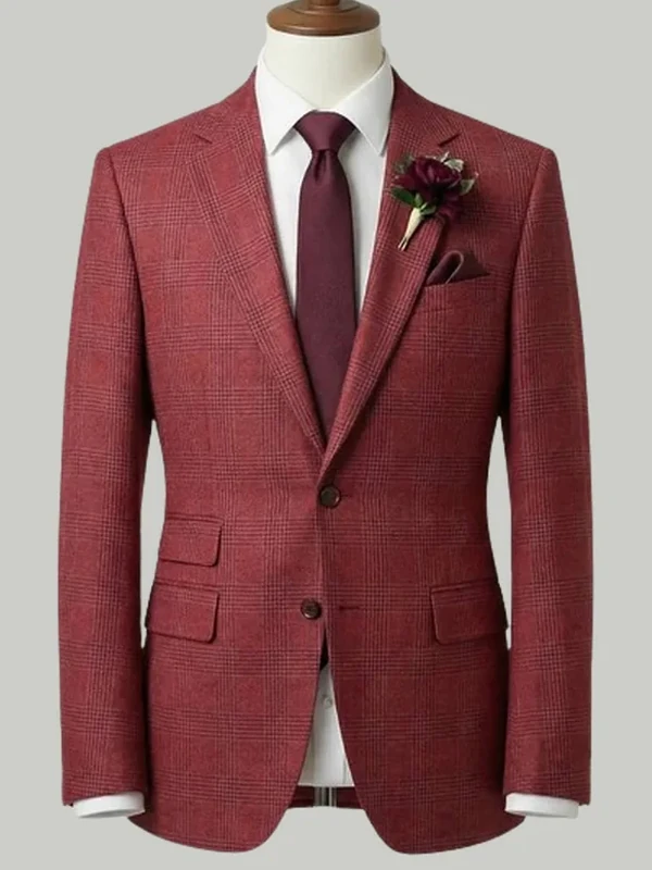Claret Prince of Wales Check Suit - bespoke wedding suit by Noble Fox