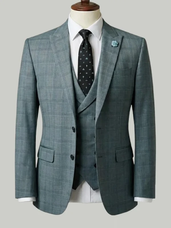 Sage Green Check Three Piece - bespoke wedding suit by Noble Fox