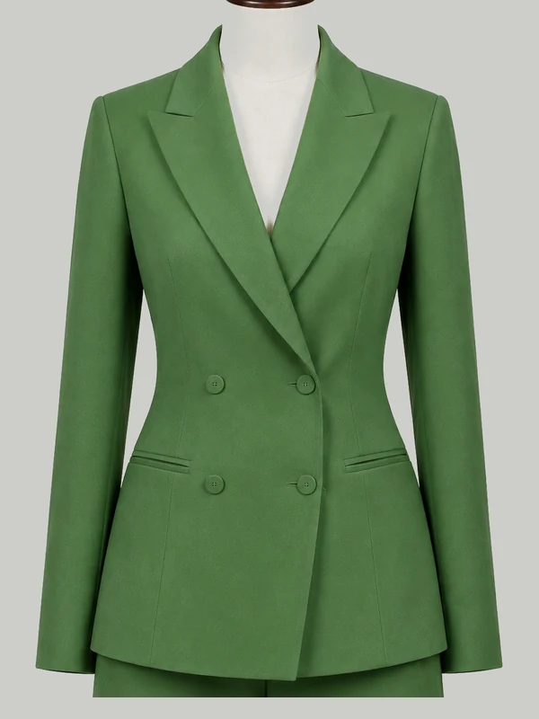 Green Double-Breasted Suit - bespoke women's tailoring by Noble Fox