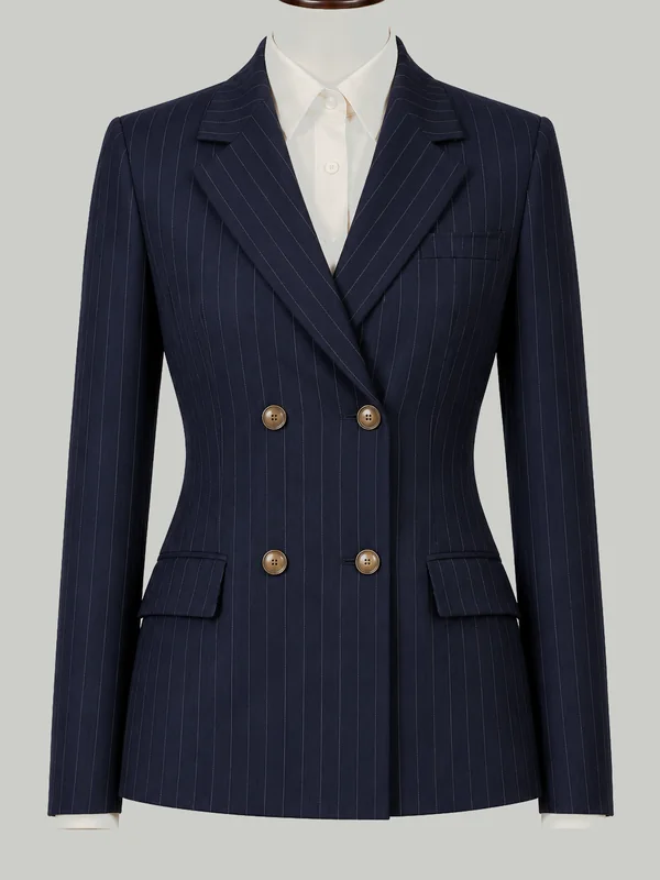Navy Pinstripe Jacket - bespoke women's tailoring by Noble Fox